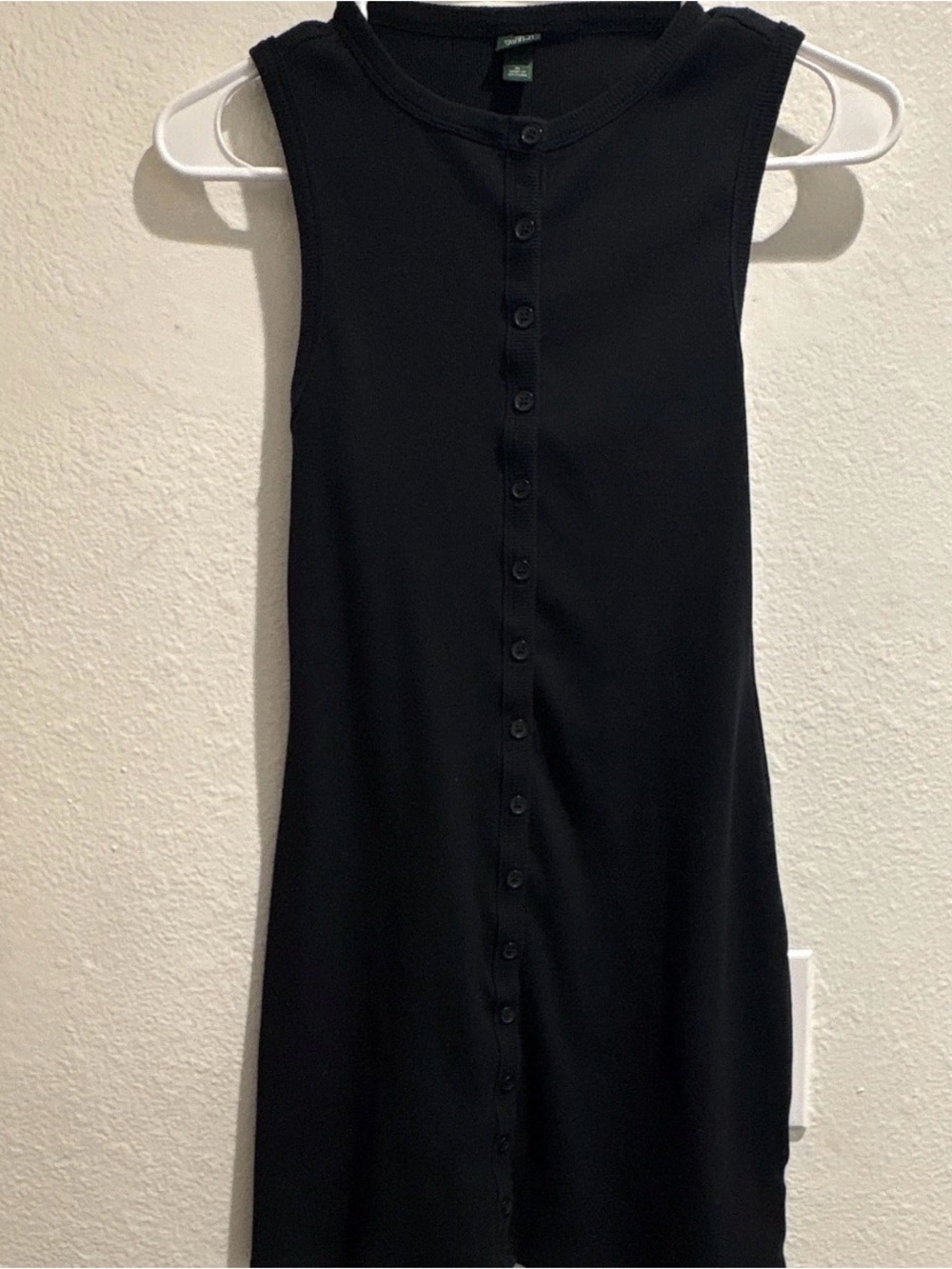 Wild Fable Black Ribbed Button Front Tank Dress Sleeveless Mini Skater Medium M